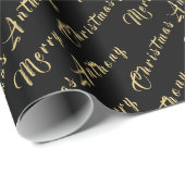 Papier Cadeau Joyeux Noël Nom Black Gold Simple Modern (Coin rond)