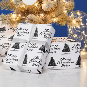 Papier Cadeau Joyeux Noël Nom Noir Blanc Simple Moderne