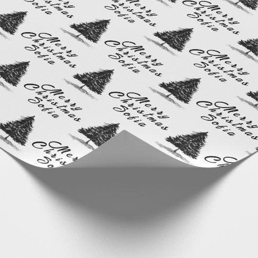 Papier Cadeau Joyeux Noël Nom noir blanc Simple moderne (Coin)