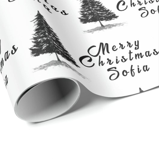 Papier Cadeau Joyeux Noël Nom noir blanc Simple moderne (Coin rond)