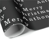 Papier Cadeau Joyeux Noël Nom noir blanc Simple moderne (Coin rond)