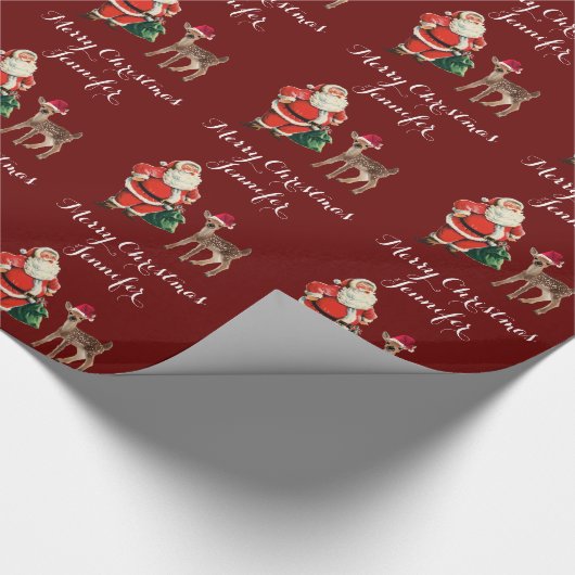 Papier Cadeau Joyeux Noël Nom Père Noël et Reindeer (Coin)
