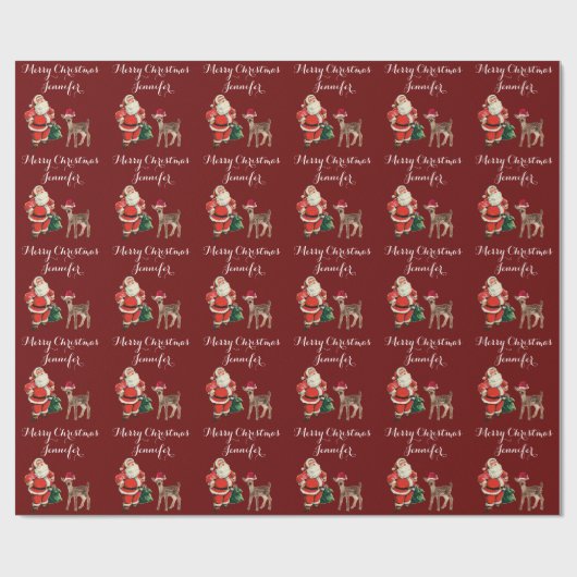 Papier Cadeau Joyeux Noël Nom Père Noël et Reindeer (Plat)