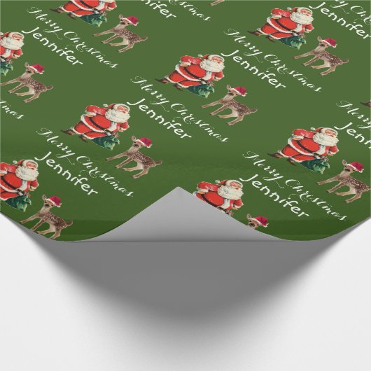 Papier Cadeau Joyeux Noël Nom Père Noël et Reindeer Wrapper P (Coin)
