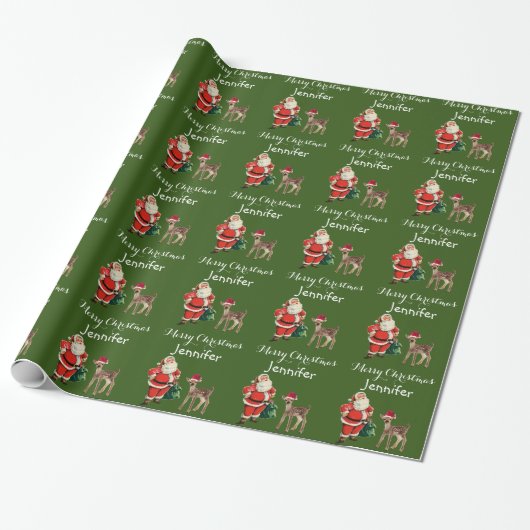Papier Cadeau Joyeux Noël Nom Père Noël et Reindeer Wrapper P (Déroulé)