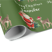 Papier Cadeau Joyeux Noël Nom Père Noël et Reindeer Wrapper P (Coin rond)