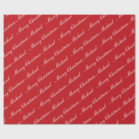 Papier Cadeau Joyeux Noël Nom personnalisé Chic Rouge Personnali (Plat)