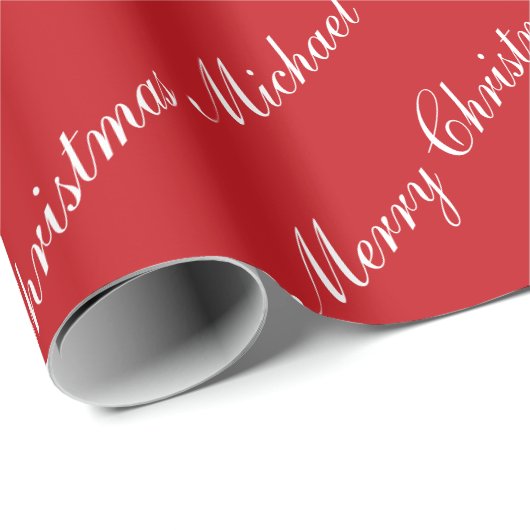 Papier Cadeau Joyeux Noël Nom personnalisé Chic Rouge Personnali (Coin rond)