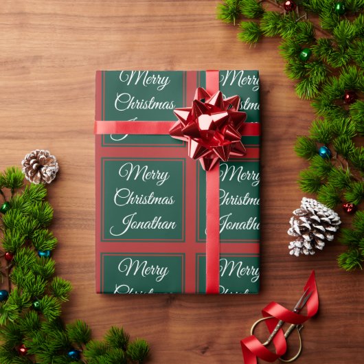 Papier Cadeau Joyeux Noël Nom personnalisé Classic Rouge et Vert (Cadeau de vacances)