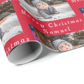 Papier Cadeau Joyeux Noël Nom Red White Photo Collage (Coin rond)