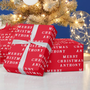 Papier Cadeau Joyeux Noël Nom Rouge Blanc Simple Moderne