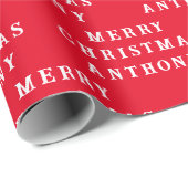 Papier Cadeau Joyeux Noël Nom Rouge Blanc Simple Moderne (Coin rond)