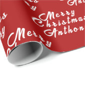 Papier Cadeau Joyeux Noël Nom Rouge Blanc Simple Moderne (Coin rond)