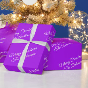 Papier Cadeau Joyeux Noël, Noms, Écriture Blanche sur Fond Viole