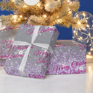 Papier Cadeau Joyeux Noël, Noms, Fuchsia & Grey, Parties scintil