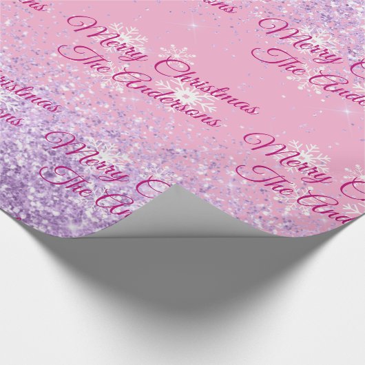 Papier Cadeau Joyeux Noël, Noms, Script Fuchsia, Parties scintil (Coin)