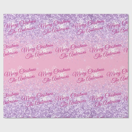 Papier Cadeau Joyeux Noël, Noms, Script Fuchsia, Parties scintil (Plat)