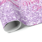 Papier Cadeau Joyeux Noël, Noms, Script Fuchsia, Parties scintil (Coin rond)