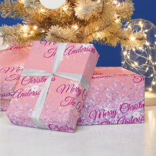 Papier Cadeau Joyeux Noël, Noms, Script Fuchsia, Parties scintil