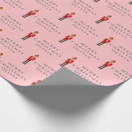 Papier Cadeau Joyeux Noël Nutcracker Nom rose gris moderne (Coin)