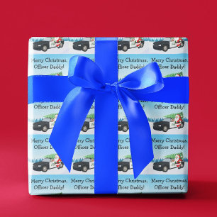 Papier Cadeau Joyeux Noël Officier Papa Noël Avec Voiture de Pol