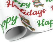 Papier Cadeau Joyeux Noël Ours en peluche script de Noël (Coin rond)