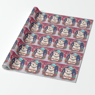 Papier Cadeau Joyeux Noël Ours polaire blanc