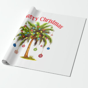Papier Cadeau Joyeux Noël Palm Tree Light Hawaiian Tropical
