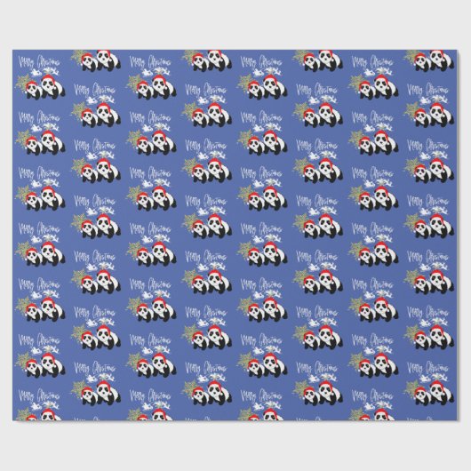 Papier Cadeau Joyeux Noël Panda Bears Snowflake mignonne Motif (Plat)