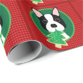Papier Cadeau Joyeux Noël ! Papier d'emballage de Boston Terrier (Coin rond)