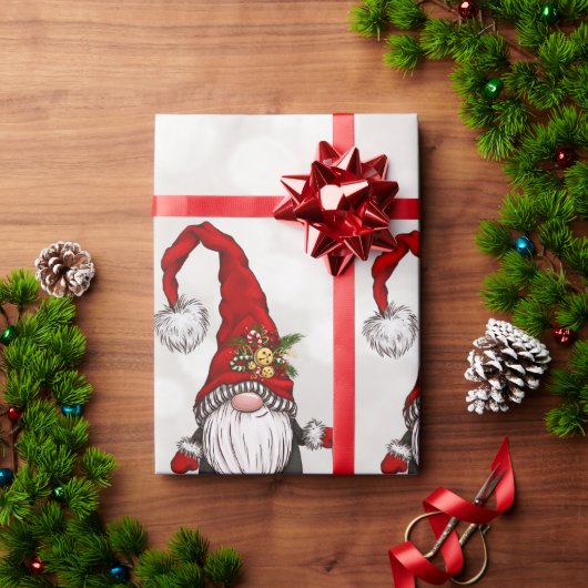 Papier Cadeau Joyeux Noël, Parties scintillant Bokeh Red Gnomes (Cadeau de vacances)