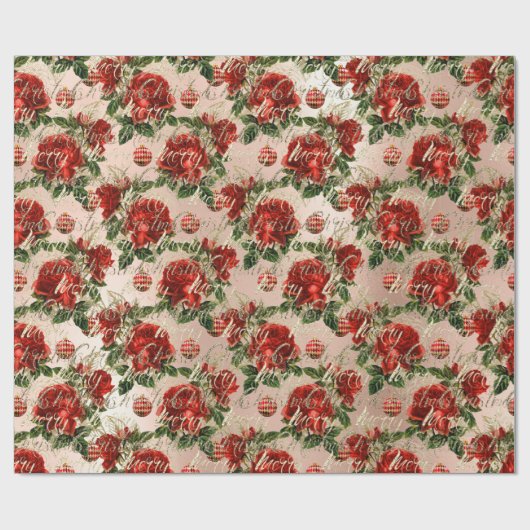 Papier Cadeau Joyeux Noël Parties scintillant Script Rose or Bau (Plat)