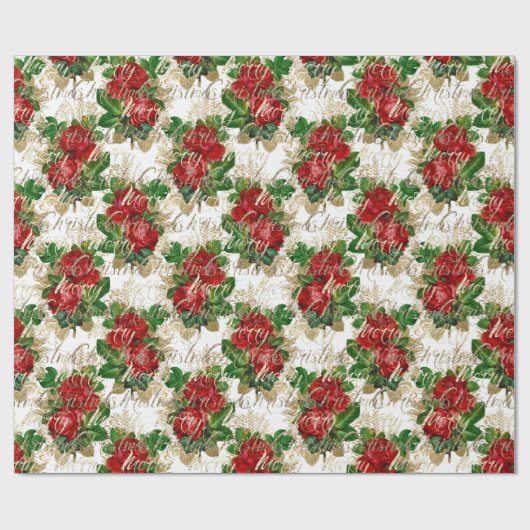 Papier Cadeau Joyeux Noël Parties scintillant Script Rose or rou (Plat)