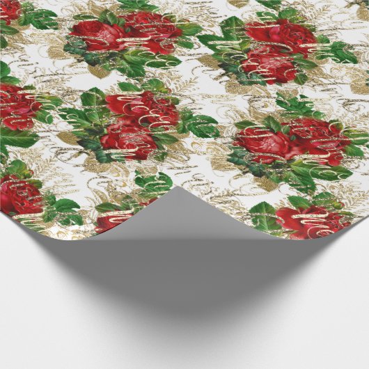 Papier Cadeau Joyeux Noël Parties scintillant Script Rose or rou (Coin)