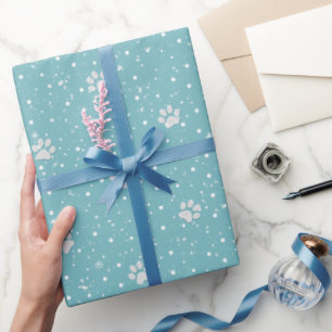 Papier Cadeau Joyeux Noël Pawprints avec neige