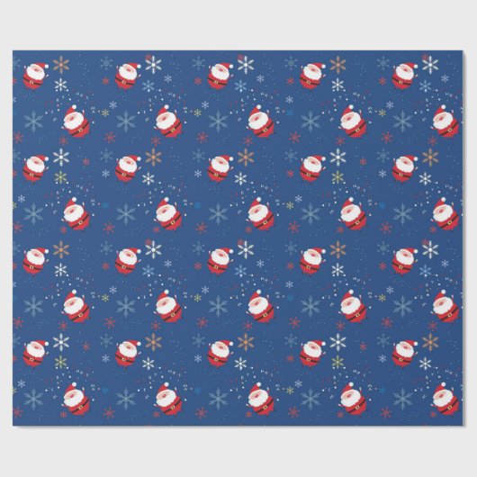 Papier Cadeau Joyeux Noël Père Noël Dansant Dans La Neige (Plat)