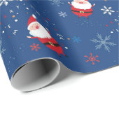 Papier Cadeau Joyeux Noël Père Noël Dansant Dans La Neige (Coin rond)