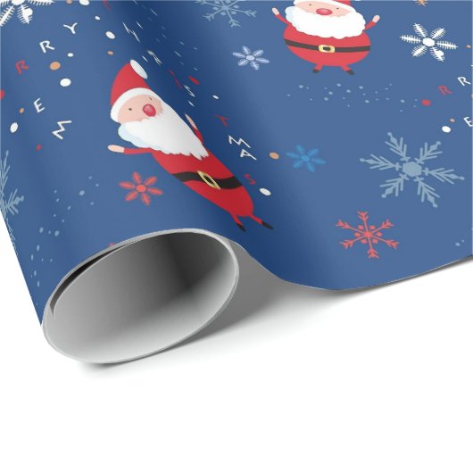 Papier Cadeau Joyeux Noël Père Noël Dansant Dans La Neige (Coin rond)