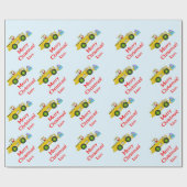 Papier Cadeau Joyeux Noël Père Noël En Bulldozer Livrant Cadeau (Plat)