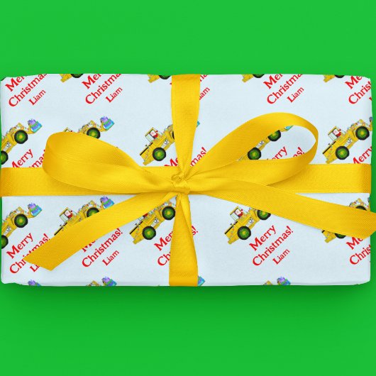 Papier Cadeau Joyeux Noël Père Noël En Bulldozer Livrant Cadeau