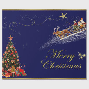 Papier Cadeau Joyeux Noël Père Noël équitation Sleigh sapin de N