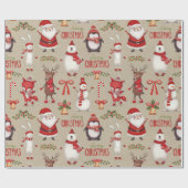 Papier Cadeau Joyeux Noël Père Noël Et Amis (Plat)