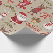 Papier Cadeau Joyeux Noël Père Noël Et Amis (Coin)