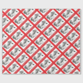 Papier Cadeau Joyeux Noël Père Noël et Cheval (Plat)