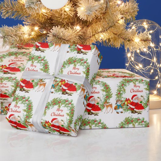 Papier Cadeau Joyeux Noël Père Noël et Mme Claus (Vacances)