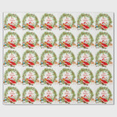 Papier Cadeau Joyeux Noël Père Noël et Mme Claus (Plat)