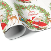 Papier Cadeau Joyeux Noël Père Noël et Mme Claus (Coin rond)