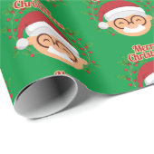 Papier Cadeau Joyeux Noël Père Noël Moustache Et Lunettes (Coin rond)