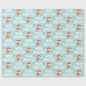 Papier Cadeau Joyeux Noël Père Noël Photo Mignonne Visage Bleu (Plat)