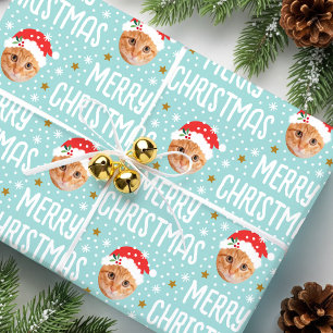 Papier Cadeau Joyeux Noël Père Noël Photo Mignonne Visage Bleu
